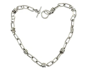 VINTAGE HEAVY STERLING HAND WROUHT FANCY PAPERCLIP & KNOT LINK CHAIN NECKLACE - Picture 1 of 24