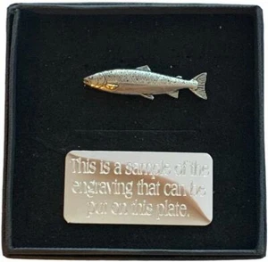 Personalised Gift Box & Hand Made Atlantic Salmon Fish (F32) Pewter Pin Badge - Picture 1 of 8