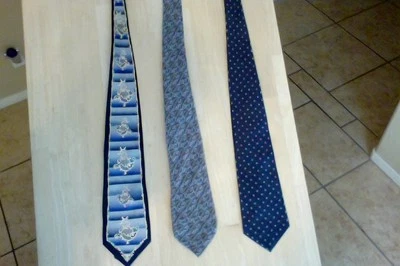 批量 3 男式 蓝色 领带-商务-专业-礼服代码-丝绸-夏普 — 第 1/4 张图片
