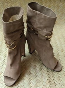 JIMMY CHOO Mysen 100 Open Toe Suede Boots Nude Size EU 38.5 | US 8.5 | UK 5.5 - Picture 1 of 12
