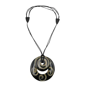 Buffalo Horn Necklace Pendant Handmade Boho Batik Print  - Picture 1 of 2