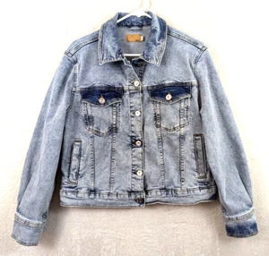 French Connection sz 8 Denim Jean Jacket stretchy buttons long sleeves 1349 - Picture 1 of 3