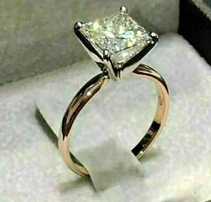2Ct Princess Cut Lab Created Diamond Halo Engagement Ring 14k Yellow Gold Plated - Picture 1 of 3