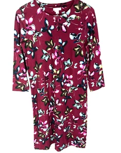 J. Jill Ponte Knit Sz XS 3/4 Sleeve Dress Burgundy Floral Pullover Stretch - Picture 1 of 3