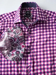 Au Noir Hemd Manschettenknöpfe Gr. 3/M kariert lila/blau *27G0208a7 - Bild 1 von 8