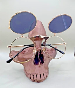 Festival de Música Moda Gafas de Sol Lentes Redondas Steampunk Abatibles Unisex - Negras - Imagen 1 de 5