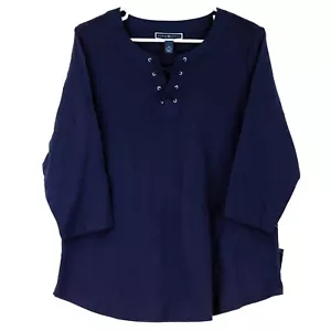 Karen Scott Women's Plus Size 3/4 Sleeve Lace Up Top, Size 0X, Intrepid Blue - Picture 1 of 3