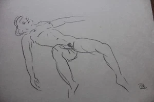 Signed: Reclining nude with legs spread - erotic - 25x35 cm - Picture 1 of 3