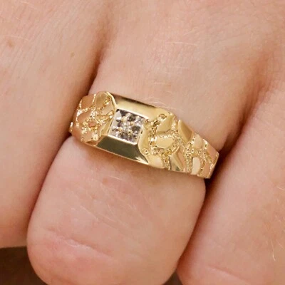 NUEVO ANILLO DE DIAMANTES EXTRAÍDOS NATURALES PEPITA DE ORO AMARILLO DE DIEZ QUILATES PARA HOMBRE (talla diez) Foto 1 de 4