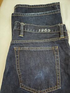 Gap 1969 Jeans Mens Size 28 x 30 Slim Straight Fit Denim Whiskered Faded Blue