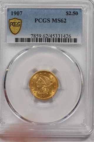 1907 $2.50 Gold Liberty Head Quarter Eagle PCGS MS62 PC1514 Cover