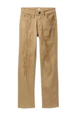 7 For All Mankind Big Boys 修身破旧卡其色直筒牛仔裤 12 码  — 第 1/4 张图片
