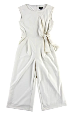 TAHARI Arthur Levine Ivory Stretch Pocket Wide Leg Overall Romper Jumpsuit 4 - Image 1 of 4
