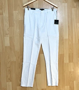 NWT Mens White Linen Pants L 32 SAKS FIFTH AVE Button Front Travel Beach - Picture 1 of 6