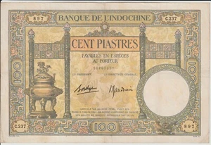 INDOCHINY FRANCUSKIE, 100 PIASTRÓW 1936-39, PICK 51d - Zdjęcie 1 z 2