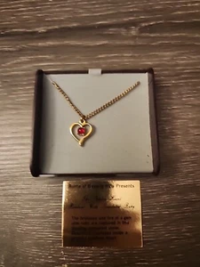 Vintage Ronte of Beverly Hills Gold Tone Heart Simulated Ruby Pendant Necklace - Picture 1 of 5