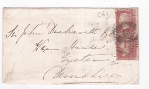1856 QV FINE TWO 1d PENNY RED STAMPS C6s ON COVER TO EXETER SIR JOHN DUCKWORTH - Picture 1 of 3