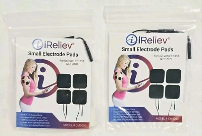Lot of 2 Packs iReliev Small Electrode Pads CM5050 2x2 Inch Reusable 4 Pack - Image 1 of 4