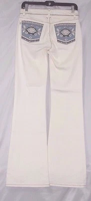 Pantalones de mezclilla acampanados bordados indios blancos con cáscara de huevo Blujeanious talla 26 (6) de altura 34 entrepierna Foto 1 de 4