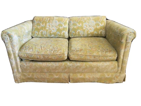 Vintage Love Seat Sofa Sette Couch Light Green Velour w Floral Paisley Design Cover