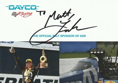 Tarjeta fotográfica 2019 firmada por Leah Pritchett NHRA DAYCO MOPAR RACING TO MATT HERO  Foto 1 de 2