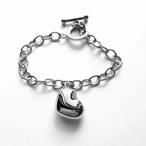 Pulsera de plata de ley con eslabones de palanca de corazón soplado de San Valentín - Imagen 1 de 4