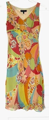 LAFAYETTE 148 Groovy Psychedelic Flower Floral 70’s Crinkle Silk Dress 10 Petite - Image 1 of 4