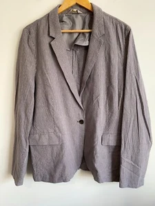 Capture Linen Blazer Jacket Womens Plus Sz 18 Grey Striped Collared Long Sleeve - Picture 1 of 15