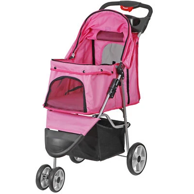 3-Wheel Foldable Pet Stroller Dog Cat Stroller Cart w/ Pads & Cup Holder Pink - Image 1 of 4