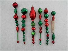 6 Traditional Christmas Red And Green Vintage Glass Bead Icicle Ornaments