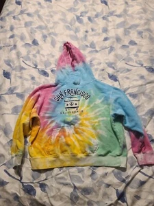 San Franciso CA Tie Dye Youth Hoodie Sweatshirt Ocean Beach Peace Sign YL - Picture 1 of 4