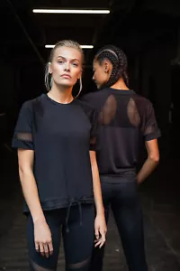 Damen Mesh Überzieh T-Shirt Fitness Sport Freizeit Schwarz XS S M L XL XXL - Bild 1 von 2