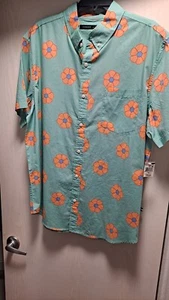 Edgar + Ash Herren L kurzärmlig geknöpft hellgrün mit Blumen Freizeitshirt - Bild 1 von 5