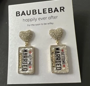 Baublebar YES Collection Getting Married Crystal License Earrings Gold Tone NEW - Picture 1 of 4