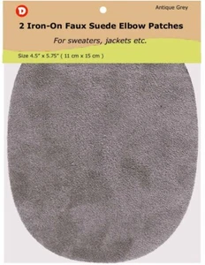 Two Faux-Suede Iron-On Elbow Patches 4.5 x 5.75 in - Grey Antique - Picture 1 of 2