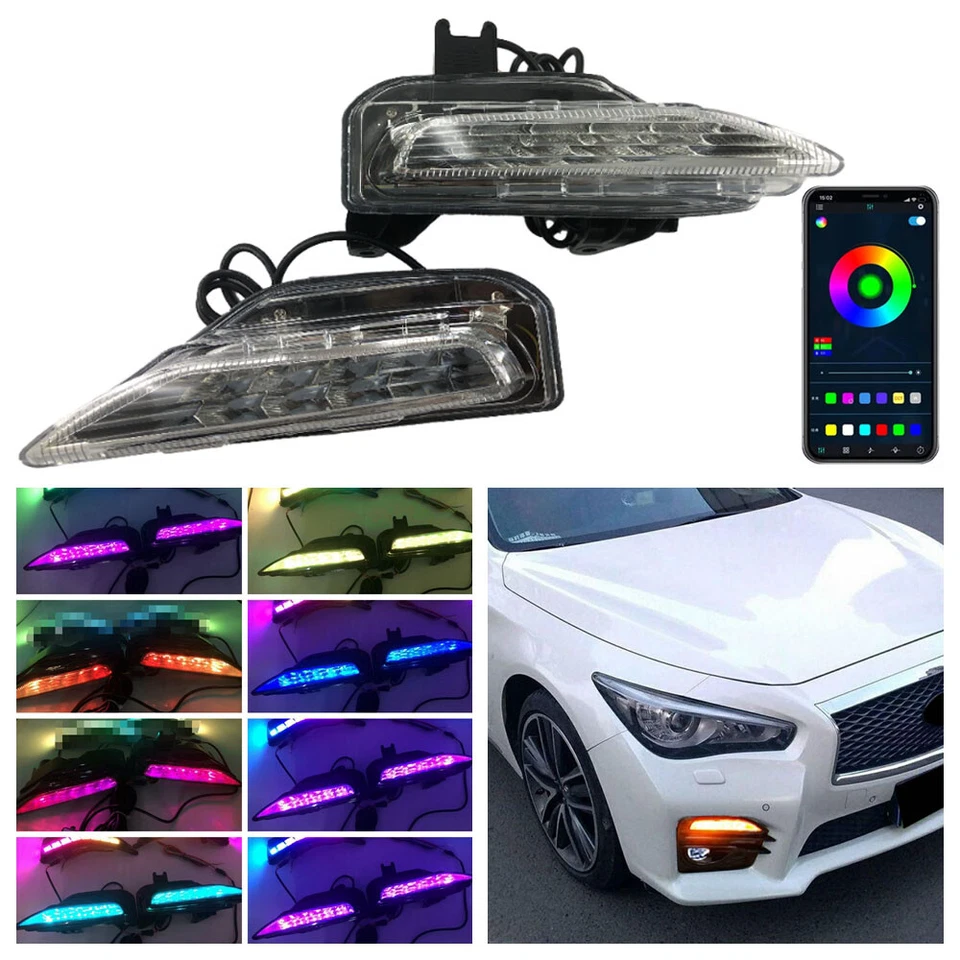 RGB LED Sequential Signal Fog Lights DRL For Infiniti Q50 Sport 2014-20 Retrofit Foto 1 de 4