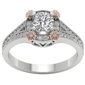 Flower Solitaire Halo Engagement Ring 14K Gold Lab Grown Diamond VS F 1.25 Carat - Picture 1 of 11