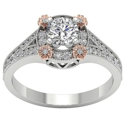 Flower Solitaire Halo Engagement Ring 14K Gold Lab Grown Diamond VS F 1.25 Carat - Image 1 of 4