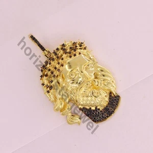 0.50 Ctw Lab Created Black Spinel 14K Yellow Gold Over Jesus Men's Pendant 2" - Picture 1 of 7