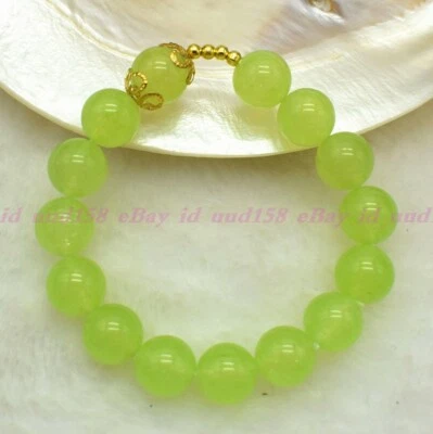 Natural Peridot Stone Bracelet Green Crystal Beads Stretch Bracelet Handmade - Image 1 of 4