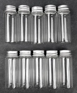 Vials Small Glass Bottles Mini Jars Aluminum Screw-on Lids Storage LOT of 10 a9 - Picture 1 of 3