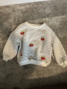 Zara Kids Cherry Striped Crew Neck Girls Size 3 - Picture 1 of 3