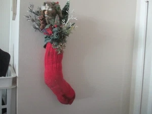 18” Primitive Hanging Stocking Decor. Santa Toys,Tree. Rustic Farmhouse - Picture 1 of 4