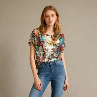 Blusa Top Drapeada Estampado Floral Multicolor Diesel Talla Grande XS Mujer NUEVA SIN ETIQUETAS Foto 1 de 4