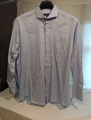 Camisa abotonada Phat Farm para hombre 19 36/37 azul a rayas manga larga 0897 Foto 1 de 4