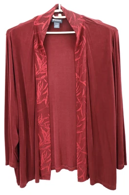 Chaqueta abierta MAGGIE BARNES para mujer elástica de acetato ajustada tejida ciruela roja talla 4X Foto 1 de 4