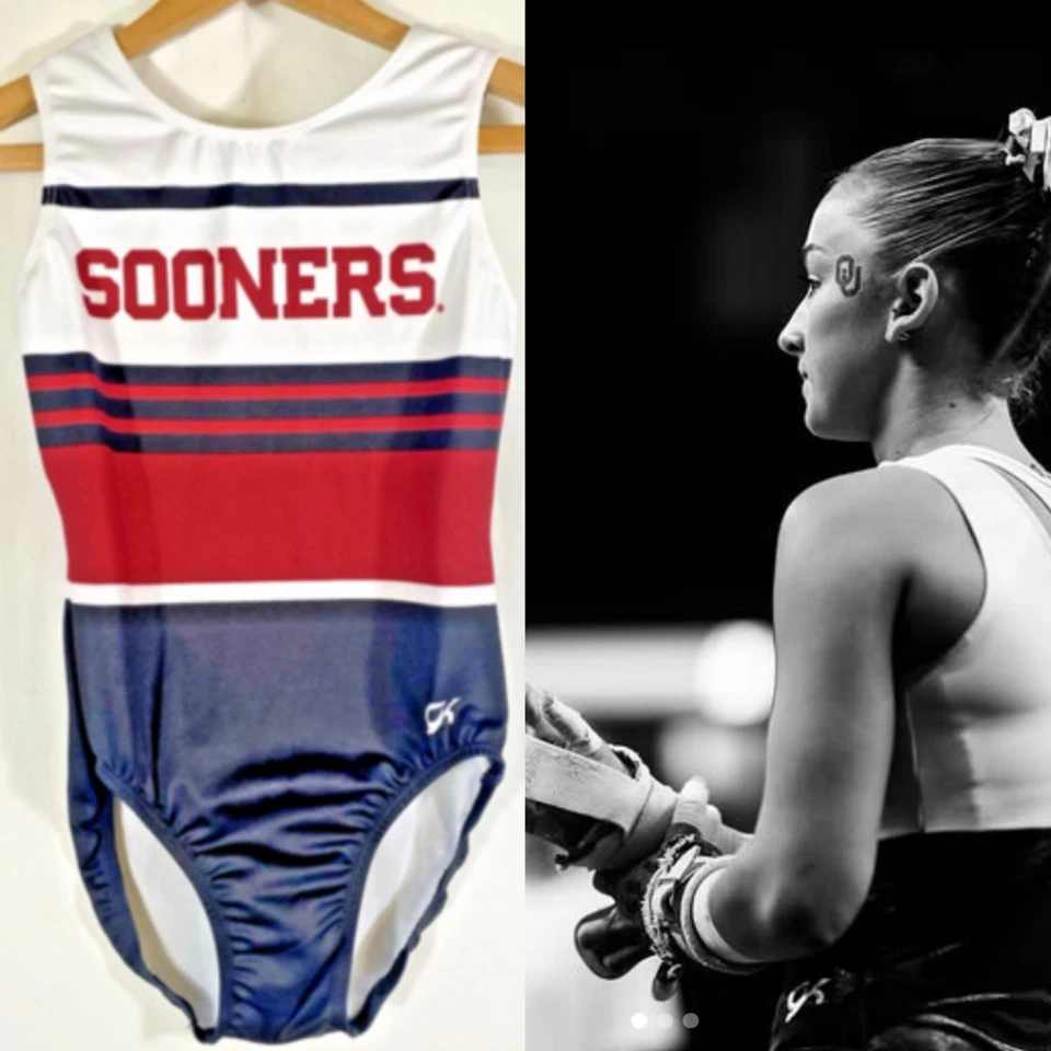 OU University Oklahoma Sooners Gymnastics Leotard Athlete Worn Small White Red - Image 1 of 4