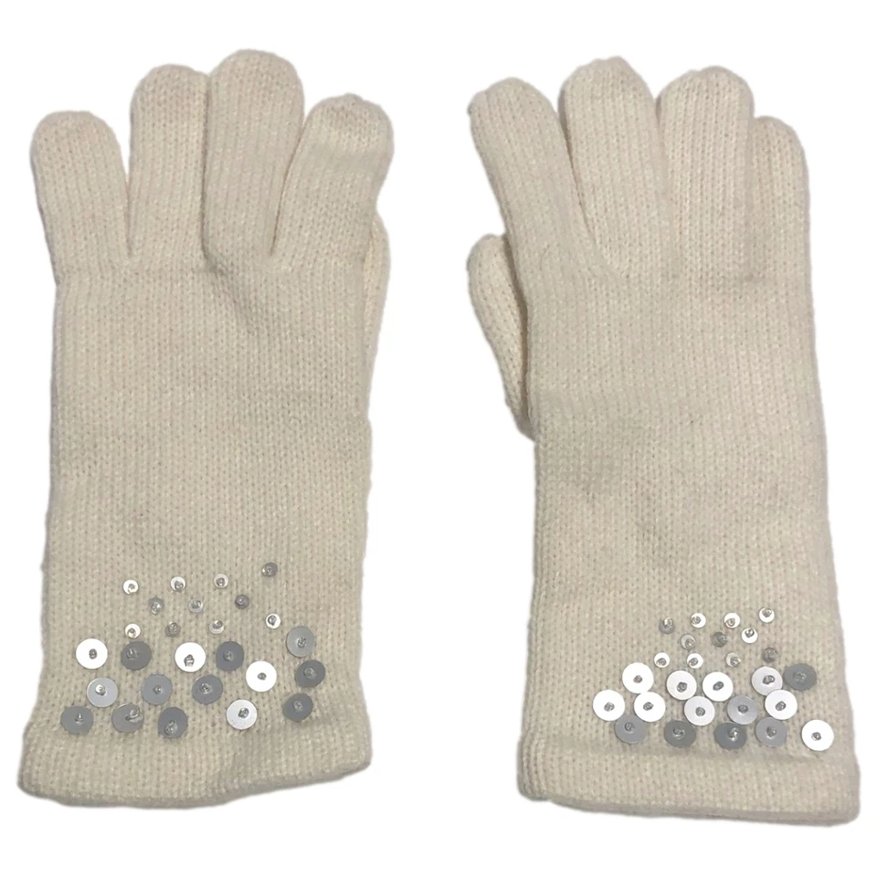 Guantes de punto de lentejuelas blancas y plateadas para mujer Foto 1 de 1