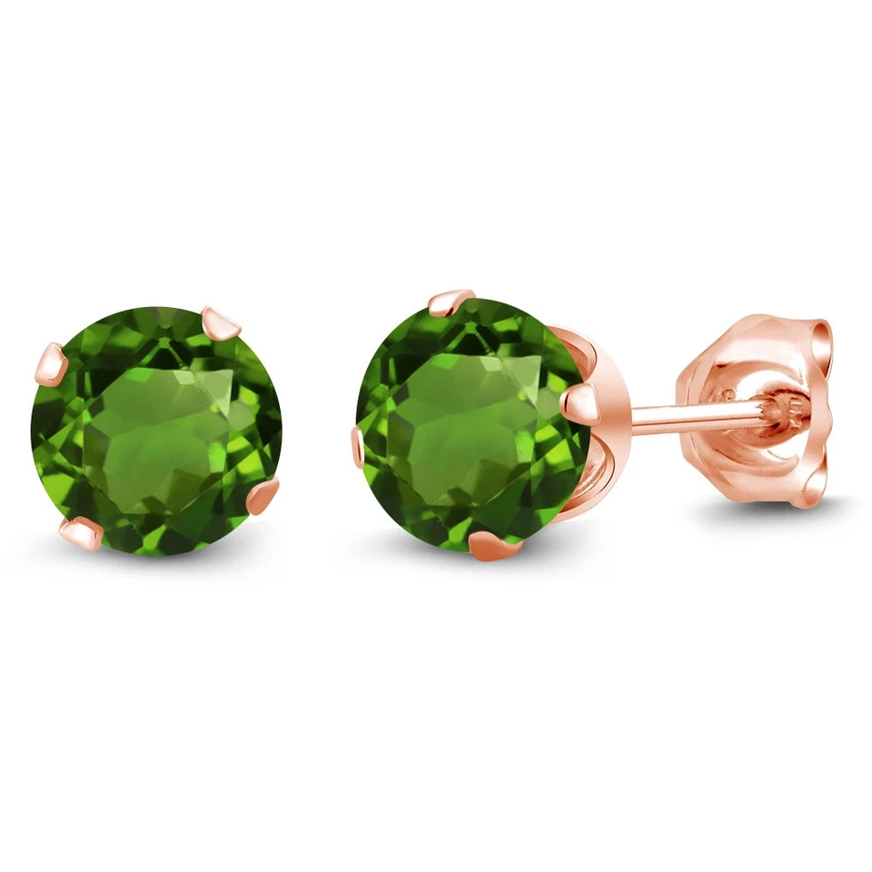 Aretes de plata enchapados en oro rosa de 18 quilates con diopsido cromado verde de 1,00 quilates y 5 mm Foto 1 de 3
