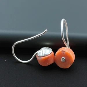 Antik Silber Kinder Ohrringe Stein Natur ungefärbt Koralle geschnitzt medizinisch momo - Bild 1 von 17